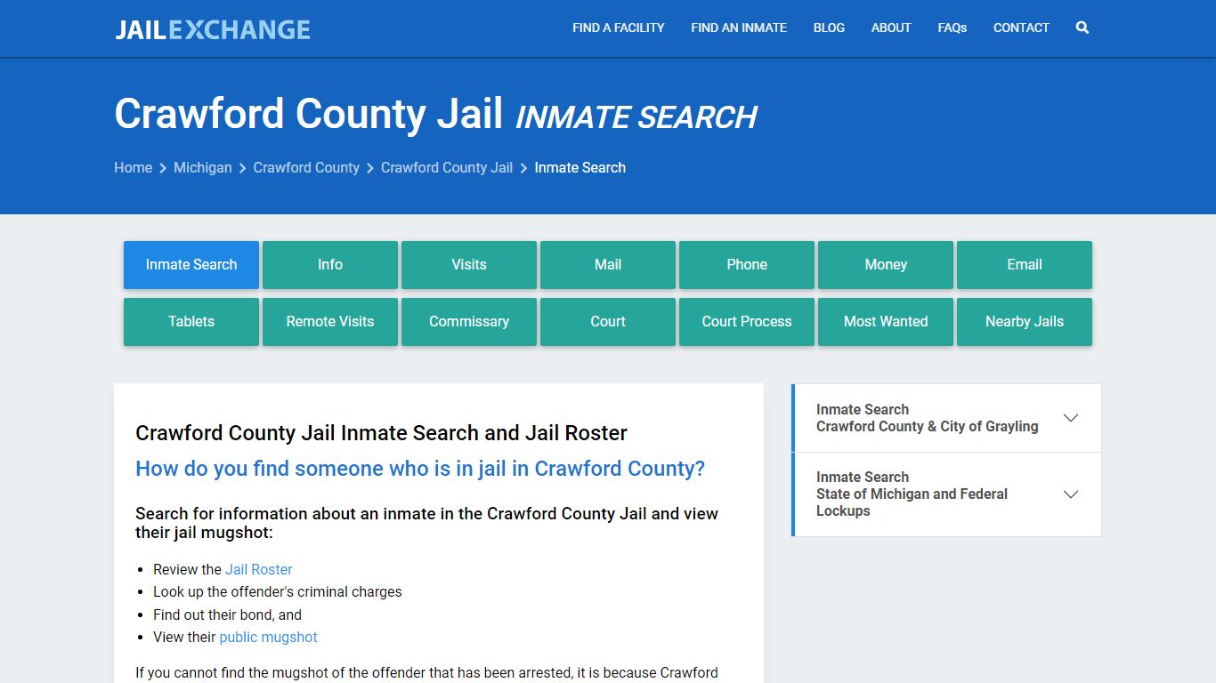 Inmate Search: Roster & Mugshots - Crawford County Jail, MI