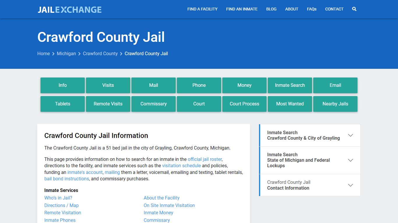 Crawford County Jail, MI Inmate Search, Information