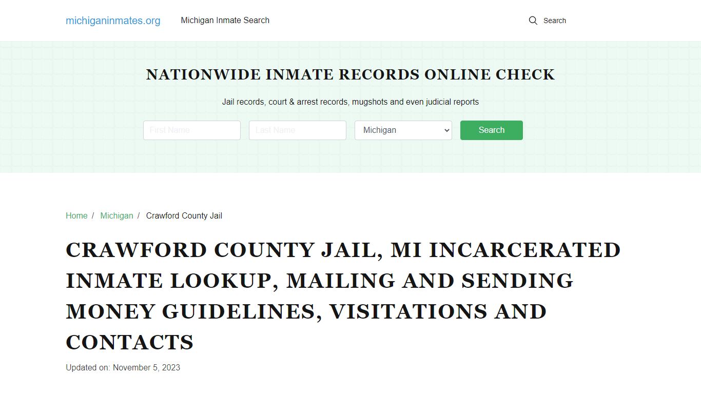 Crawford County Jail, MI: Offender Locator, Visitation & Contact Info